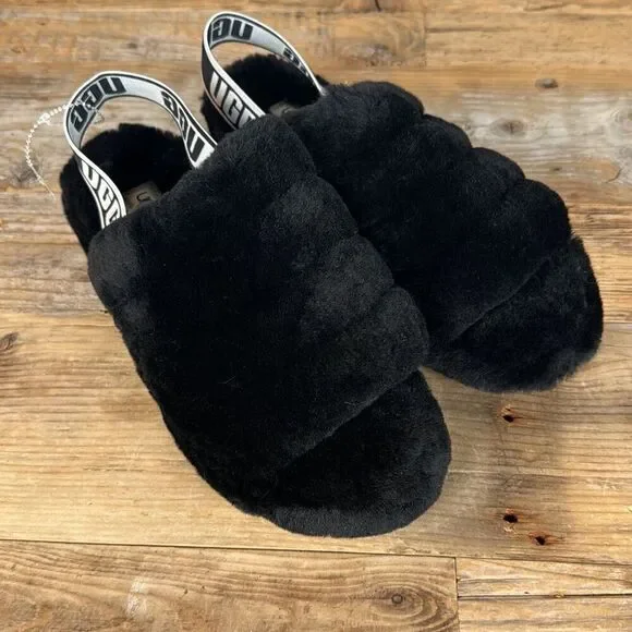 Women’s Black Fluff Yeah Slide NWOT size 7